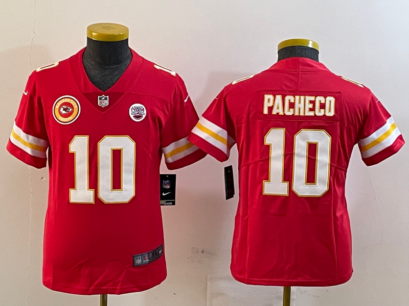 Youth 2025 Kansas City Chiefs 10 Pacheco red Nike NFL jersey style 32